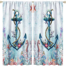 Anchor Curtains,Ocean Animal Coral Beach Nautical Theme Print Pattern Window Drapes for Bedroom Kitchen Window 2 Panels 42x84 Blackout