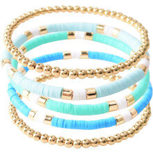 Surfer Heishi Clay Bead Bracelets for Women Bohemian Stackable Gold Beaded Stretch Bracelets Elastic Layering Friendship Bracelets Set Boho Jewelry