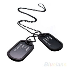 Military-Style Black Dog Tag Pendant Necklace
