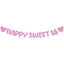 Glitter Sweet 16 Banner Pink Pre-Strung 1 pc