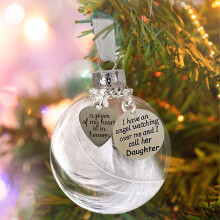 Clearance Christmas Angel Memorial Ornament – Personalized Feather Ball, “A Piece of My Heart Is in Heaven” Pendant, Memory Gift (Compatible