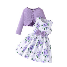Lavendelfarbenes Mädchen-Zweiteiler-Set: Blumenkleid & Rüschen-Cardigan | Oster-/Frühlingsoutfit | Maschinenwaschbar | Kindergrößen 2–11