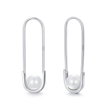Pendientes de aro CHIC & ARTSY925 de plata de ley con imperdible para mujer - Cómodos, ligeros, hipoalergénicos, con perlas y diseño de clip para
