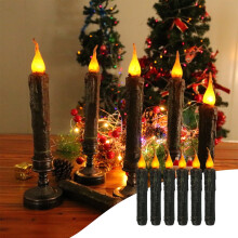 Christmas Decorations: Taper Primitive Candles 6pcs Real Wax Hand Dipped Battery Operated Flameless Candles For Christmas Home Decor Church