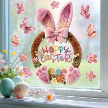 Easter Window Clings – Spring Garden & Bunny Decals for Glass, Walls, Home/Office Decor – 1 Piece