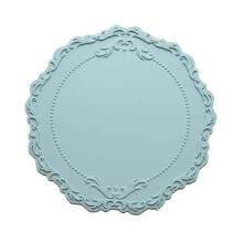 Round Silicone Placemat, Vintage Embossed Decorative Dish Mats Heat Resistant Waterproof Placemats for Dining Table, Silicone Lace Banquet Decoration