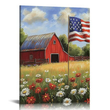 American Flag Farm Landscape Canvas Wall Art 16x20in
