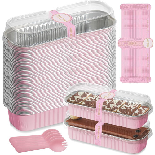Mini Loaf Pans with Lids and Spoons Pink 50 pcs