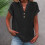Women's Polyester V-Neck Short Sleeve Blouse Black S 1