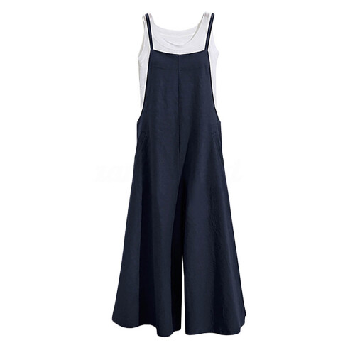 Γυναικείο παντελόνι oversized με τιράντες σε μπλε χρώμα, καλοκαιρινό 1