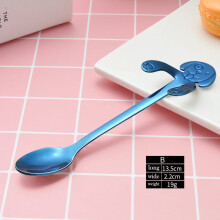 Stainless Steel Cartoon Puppy Coffee Spoon, Blue B Cute Dog Spoon, Long Handle Flatware – Compatible with All Mugs