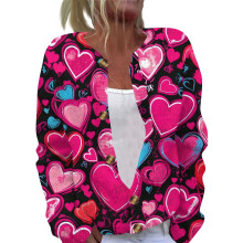 Damesvest met 3/4 mouwen en open voorkant voor Valentijnsdag 2026 – Hartjes- en bloemenprint, lichtgewicht, casual en elegant vest