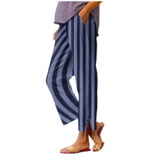 Women's Dark Blue Striped Wide Leg Trousers M