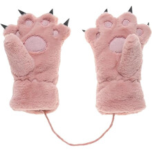 Kinderwinterhandschoenen met cartoonpluche pootjes, warme handschoenen met nekkoord, geschikt voor meisjes en jongens, cosplay-kostuumhandschoenen