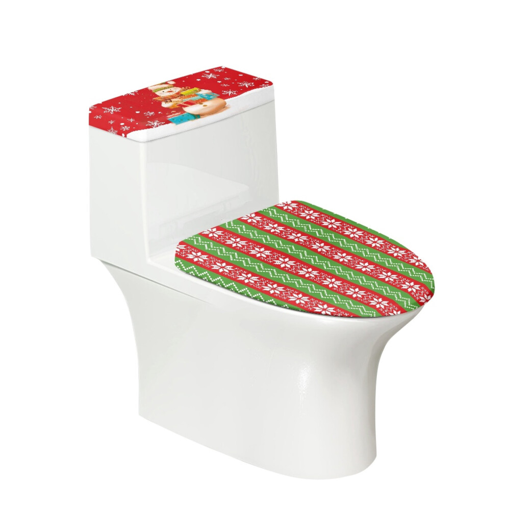 Christmas Elf And Snowflakes Toilet Lid Cover Set 2 Piece 968604627859