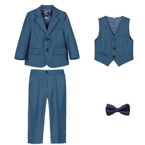 Costume vert formel pour garçon, coupe ajustée, 4 pièces 2