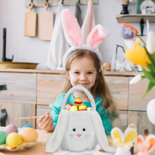 Tragetasche mit Osterhasenohren – Wiederverwendbarer Osterkorb aus Canvas mit Henkel, Geschenkidee für Kinder und Gastgeschenke, passend für