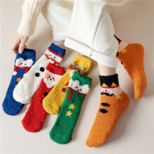 6 stuks pluizige kerstsokken voor dames, pluche cartoon, antislip, zacht en comfortabel, pantoffelsokken, warme fleecesokken voor de winter,