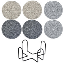 Tovagliette rotonde intrecciate antiscivolo e antiscottatura, sottobicchieri isolanti termici per tavolo, set da 6 pezzi con supporti per riporle