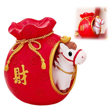 Horse Year Lucky Money Jar Resin Feng Shui Piggy Bank Red