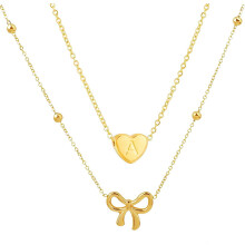 Collier initial pour femme, collier à plusieurs rangs avec nœud et cœur, collier lettre inaltérable, collier tendance plaqué or AZ, bijou