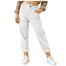 Calça Capri Branca Feminina - Calça cropped casual até o tornozelo com cintura elástica e bolsos | Calça leve e respirável, tamanho 9-10T