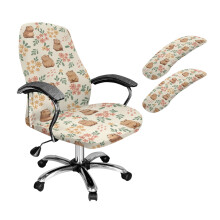 Capybara Flower Print Office Chair Covers Set, Skin Friendly Stretchable Computer Chair Cover, Anti Slip Gaming Chairs Seat Cover with Armrest Covers