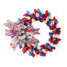 Patriotic Wreaths, 17.7 Inch Memorial Day Wreath, 4Th Of July American Flag Wreath For Front Door Decorations (Bule＆Red)