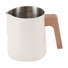 304 Stainless Steel Milk Frothing Pitcher - Wood Grain Handle with Scale Markings