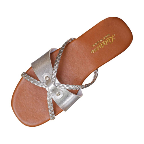 Women's silver flat strappy sandals synthetic 36