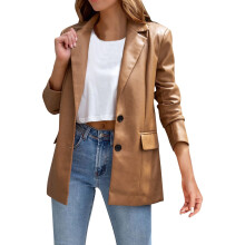 Damen-Bikerblazer-Jacke aus braunem Kunstleder, Größe M