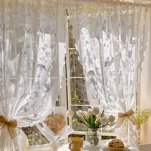 Sheer White Voile Curtains Light-Filtering 2-panel