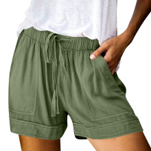 Women's Army Green Beach Shorts Elastic Waist Quick-Dry