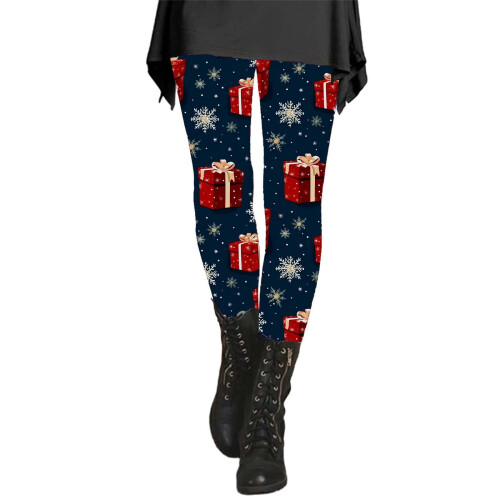Dameleggings i polyester og spandex med blomsterprint, blå, ankellang 1