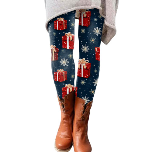 Dameleggings i polyester og spandex med blomsterprint, blå, ankellang 2
