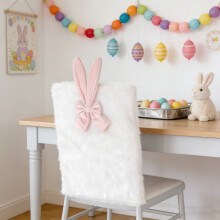 Easter Bunny Chair Covers with Rabbit Ears & Bow – Removable Soft Fur Slipcovers for Dining/Kitchen, 19.29x29.92 in
