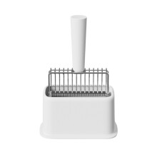 Cat Scooper for Litter Box with Holder, Kitty Litter Scoop Metal Fast Sifting Kitten Poop Shovel with Plastic Handle (White)