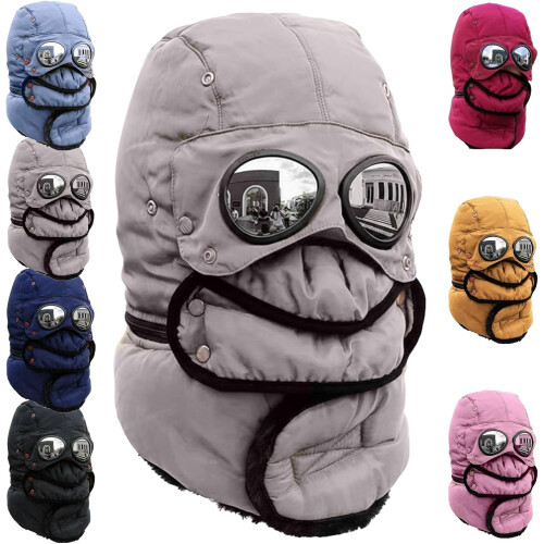Winter Thermal Trapper Hat with Goggles Windproof Lining
