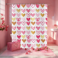 Valentine's Day Themed Decorative Shower Curtain,Romantic Toilet Partition Curtain for Holiday Bathroom Decor
