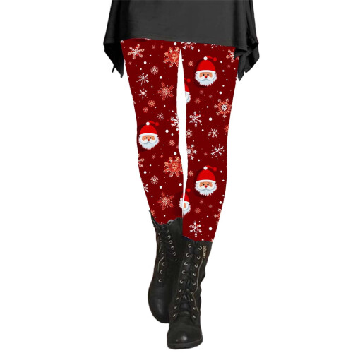 Røde blomsterprintede ankellange leggings til kvinder i polyester-spandex 2