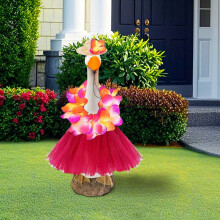 Porch Goose Outfits, Hawaiian Spring Summer Goose Outfits with Straw Hat, Grass Skirt and Hawaiian Wreath for Yard Garden Lawn Home Decor