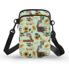 Dámska crossbody kabelka s potlačou sov a záhradou, dvojitý zips a nastaviteľným ramenným popruhom, polyester, 10,9 cm x 4,9 cm x 18,9 cm pre