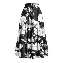 Women's Black Solid Maxi Skirt with Ruffles