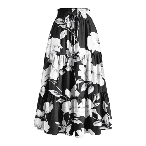 Women's Black Solid Maxi Skirt with Ruffles