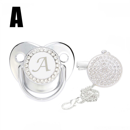 Baby pacifier with rhinestone clip and personalized initial