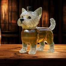 Yorkshire Terrier Dog Glass Liquor Decanter – Borosilicate Pet Carafe for Whiskey/Brandy, Leak-proof Bar Gift, Decorative Ornamental Bottle