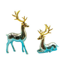 2Pcs Deer Statue Reindeer Figurines Resin Sculpture Living Room Home Decoration Nordic Tabletop Ornaments (Blue Gold Gradient 2 pcs)