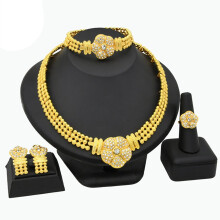 African Wedding Jewelry Set Gold Plated Earrings Bracelet