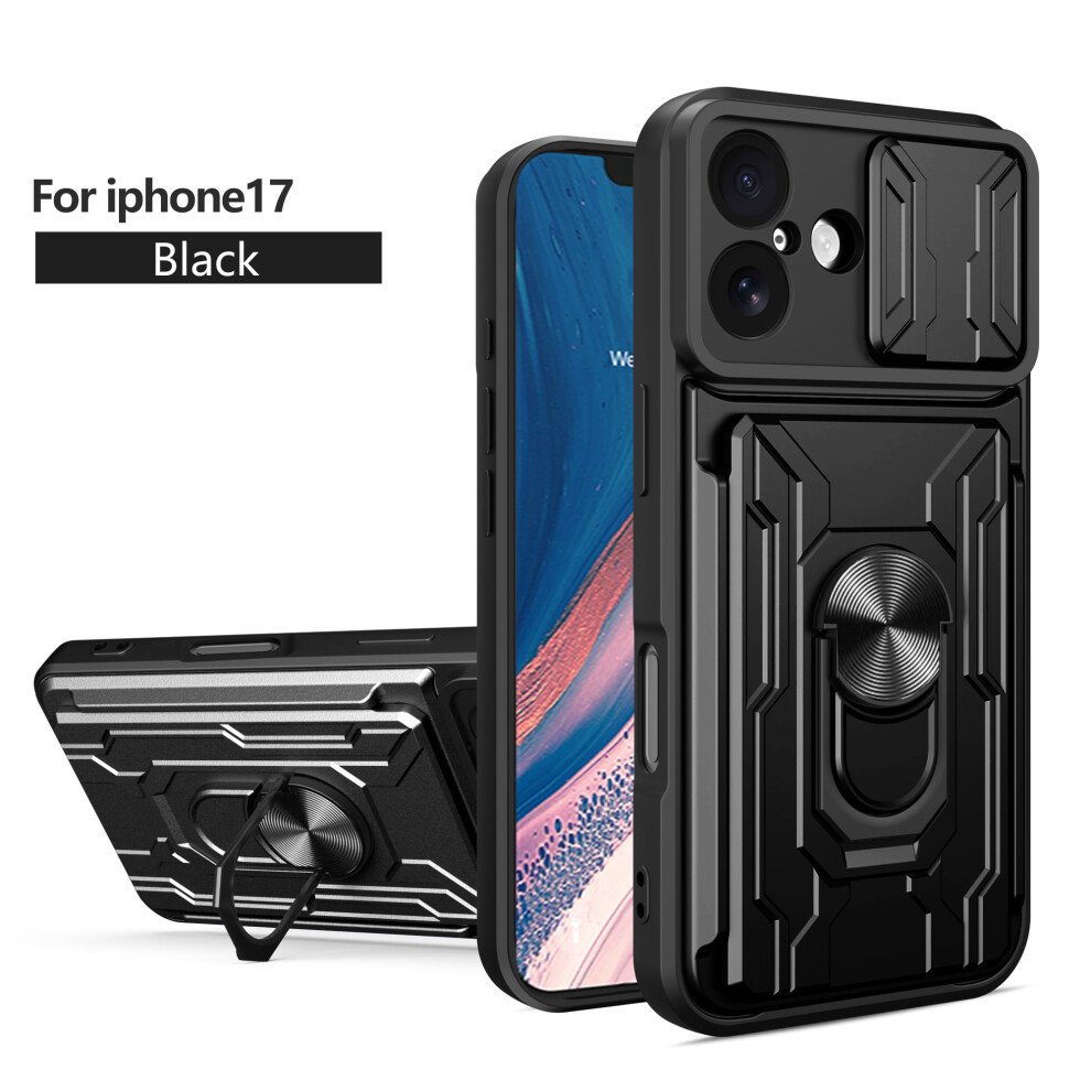 Iphone 17 Case With Card Holder And Slide Lens Cover Black 900223382856