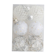 Christmas Tree Ornaments White Shatterproof Plastic 6 pcs